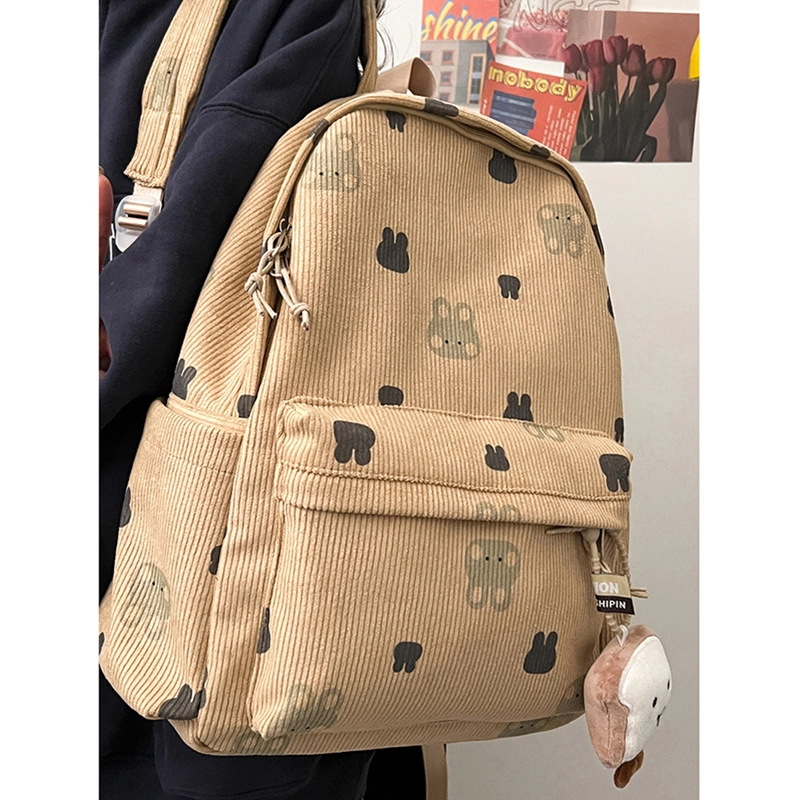 醇龙 大容量时尚百搭学生短途旅行 灯芯绒 书包背包双肩包 常规 女款 小熊/小兔
