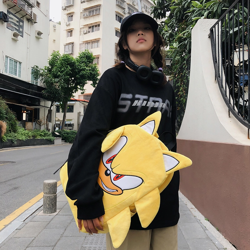 醇龙 卡通初高中大学生高颜值可爱小众设计感轻便 毛绒 书包双肩包 常规 男女同款情侣款 黑色/蓝色/黄色