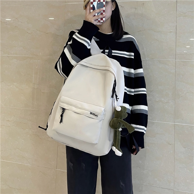 醇龙 耐脏简约书包大学生校园初中背包休闲旅行包 尼龙 双肩包 常规 男女同款情侣款 黑色/白色