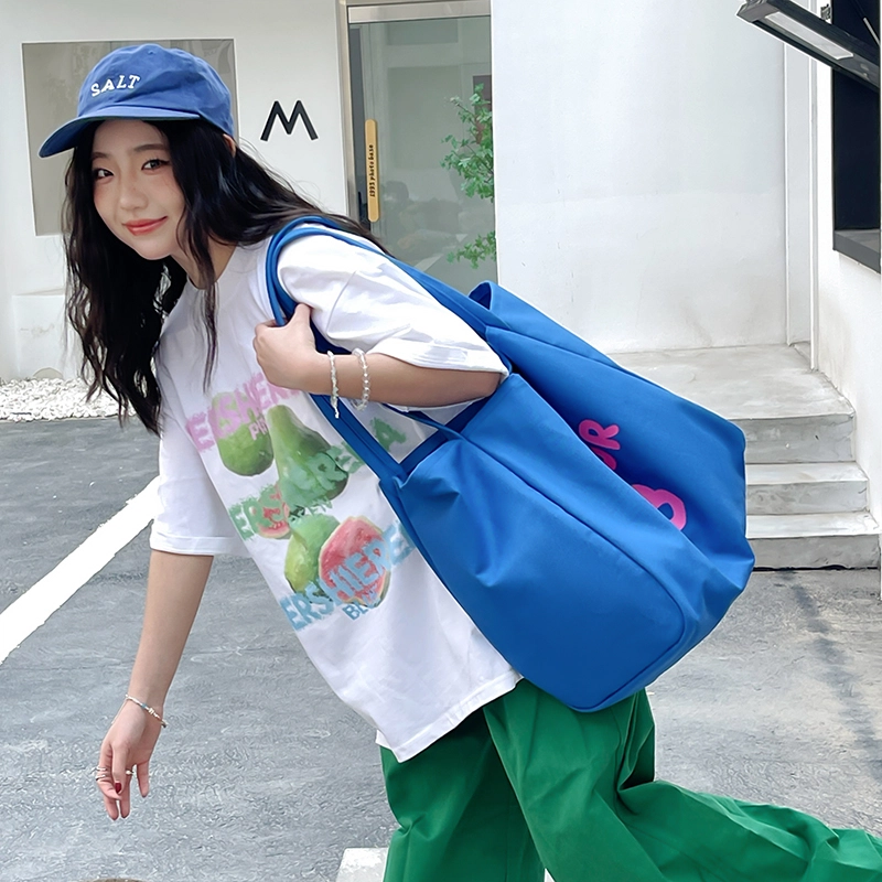 醇龙 大容量百搭休闲字母印花粗肩带 帆布 帆布包肩包 常规 女款 粉色/蓝色/黄色/黑色/红色/卡其色