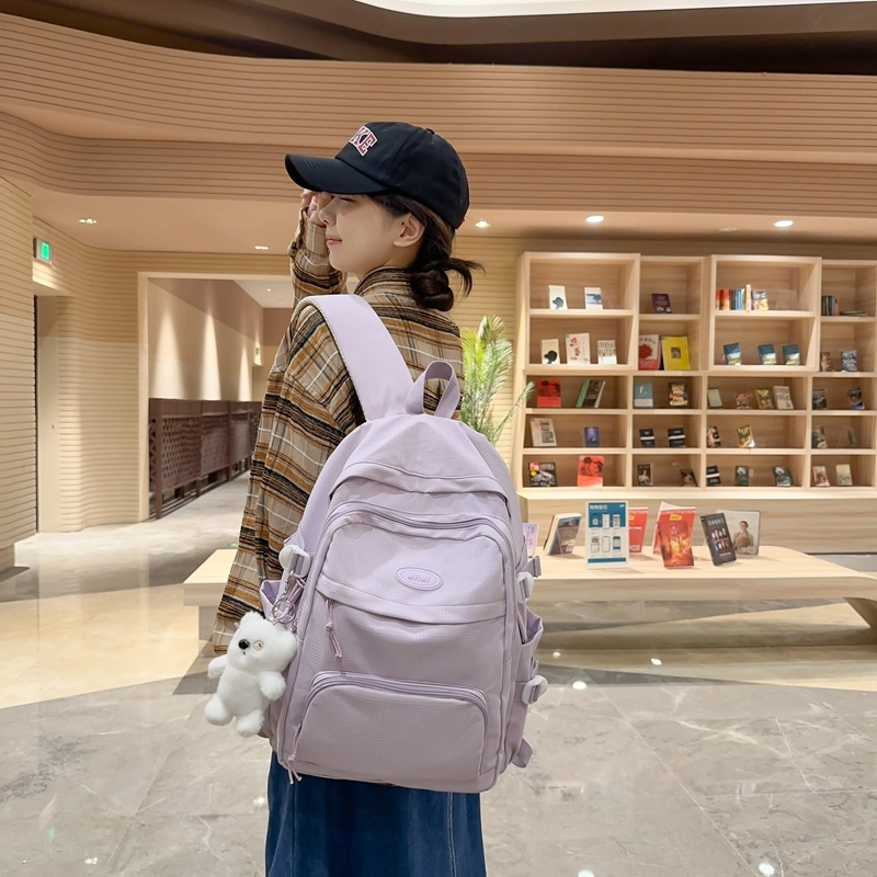 醇龙 拉链开合 尼龙 双肩包 女款 黑色/白色/黄色/紫色/蓝色