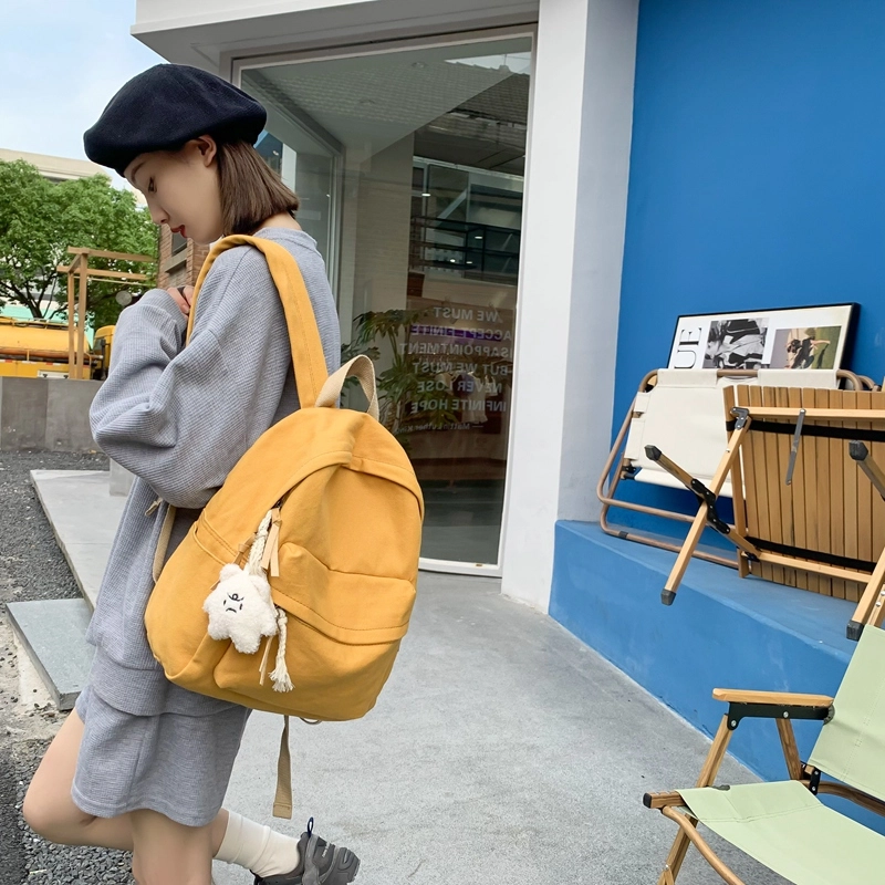 醇龙 日系韩版小清新校园 帆布 书包背包双肩包 常规 男女同款情侣款 黑色/白色/黄色/蓝色/绿色