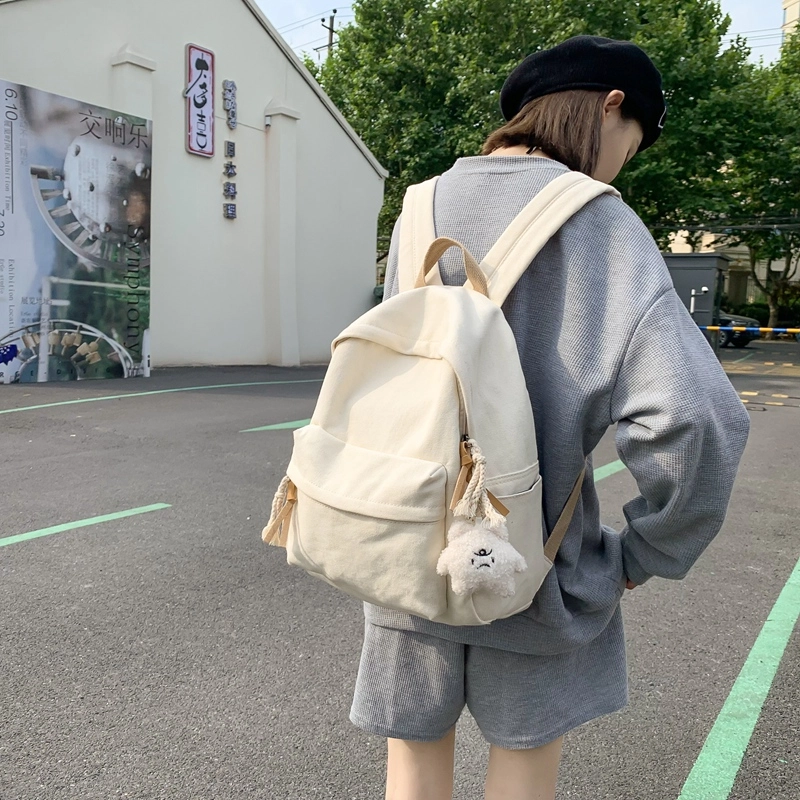 醇龙 日系韩版小清新校园 帆布 书包背包双肩包 常规 男女同款情侣款 黑色/白色/黄色/蓝色/绿色