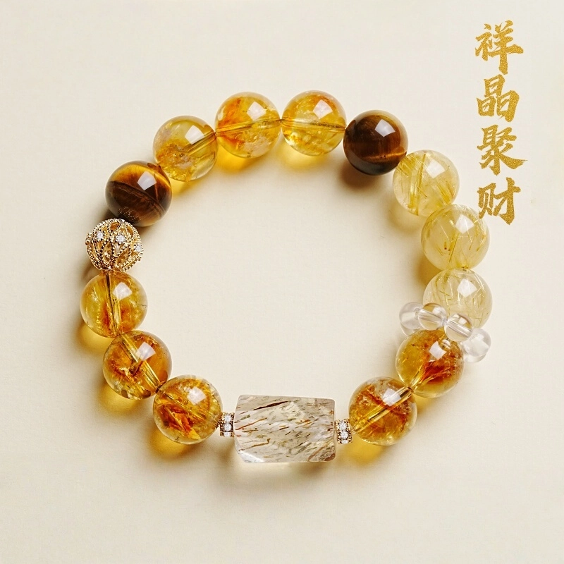 赤藤 吉祥如意万事顺心好运连连招财纳福新中式国潮百搭招财转运高级感时尚潮流手饰品 黄水晶 手串 女款