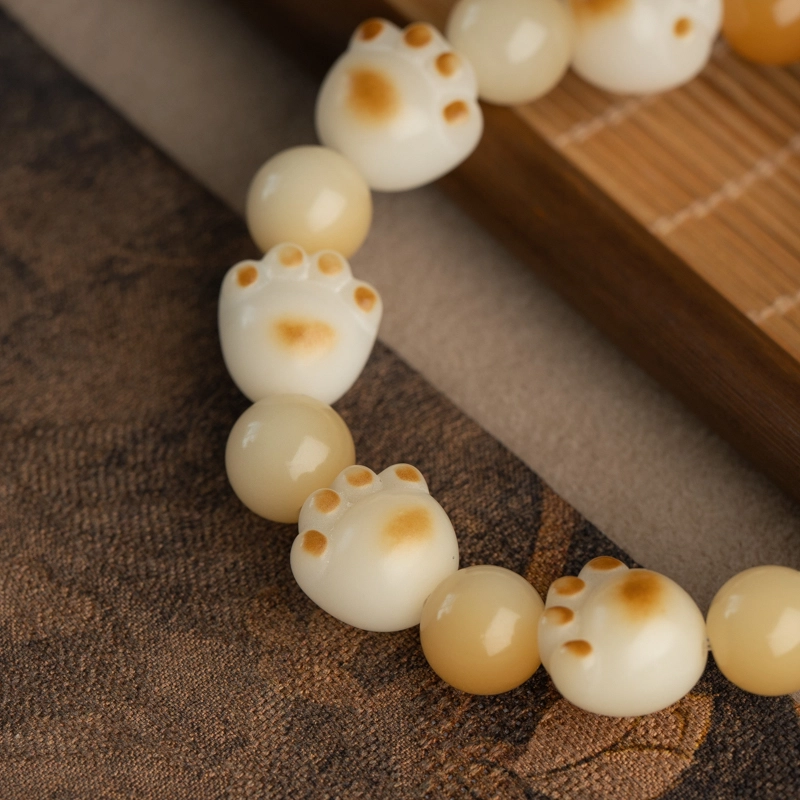 赤藤 炭烤猫爪可爱猫猫串珠招财转运纳福新中式文玩猫爪跑环单圈#好运 菩提根 手串 女款