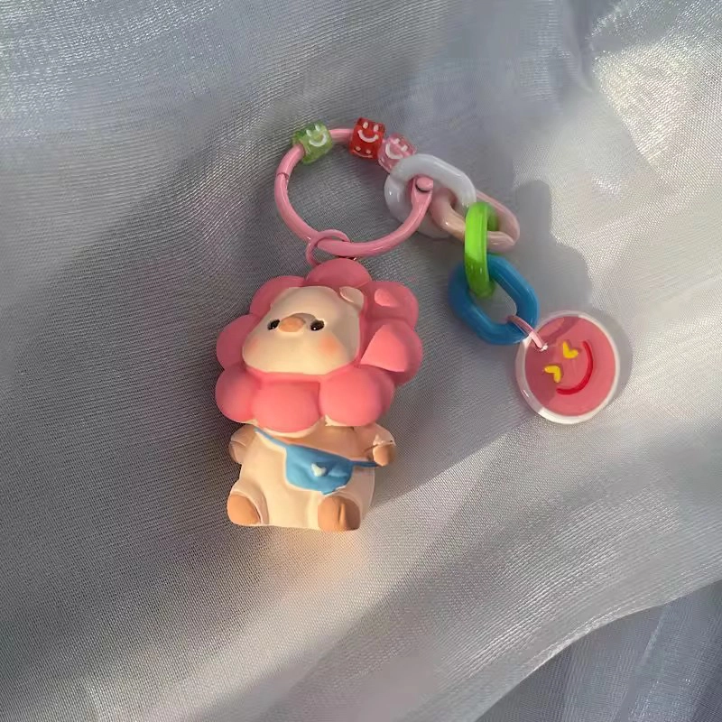 如花梦 超可爱卡通时尚公仔太阳花小猪 硅胶 钥匙扣 男女同款情侣款
