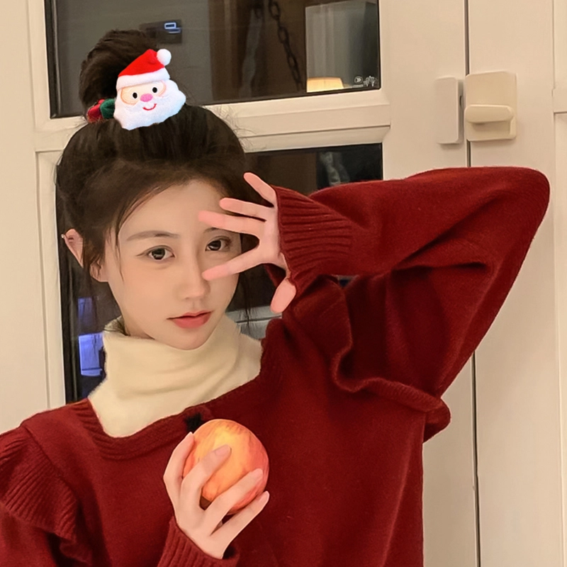 如花梦 卡通发饰扎丸子头 圣诞姜饼人麋鹿圣诞老人 毛绒 发圈 女款