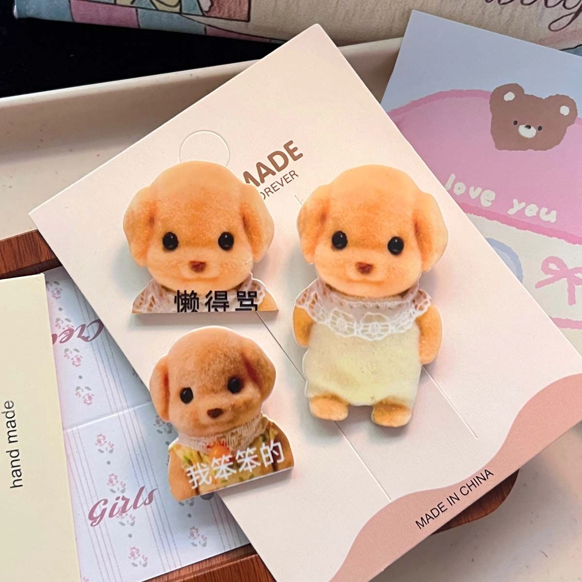 如花梦 可爱贵宾犬小鼻嘎卡通额前刘海夹少女心碎发侧边夹 亚克力 发夹 女款