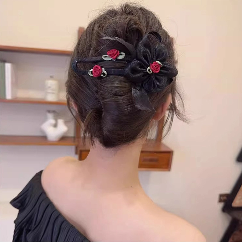 如花梦 超仙网纱花朵森系清新甜美鸭嘴夹后脑勺气质盘高级感 布艺 发夹 女款