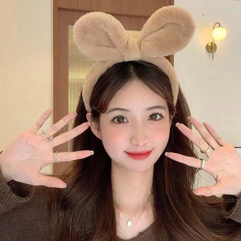如花梦 可爱兔耳朵 日常百搭洗脸敷面膜 温柔防滑额前 毛绒 发箍 女款