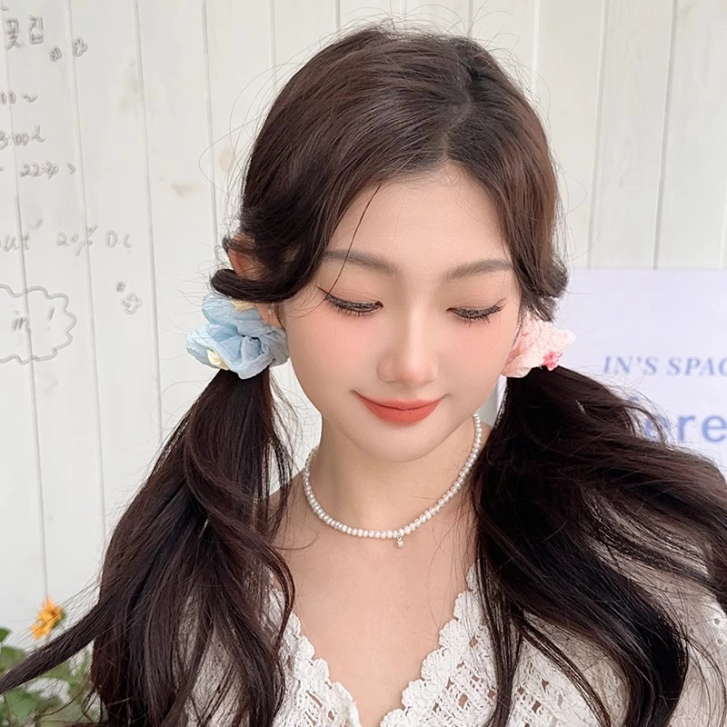 如花梦 高级感蓝白波点可爱扎头发 布艺 发圈 女款