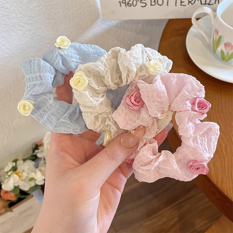 如花梦 高级感蓝白波点可爱扎头发 布艺 发圈 女款