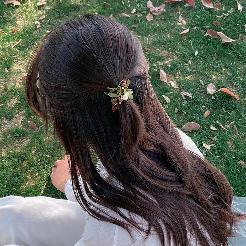 如花梦 草莓珍珠可爱树叶扎马尾 布艺 发圈 女款