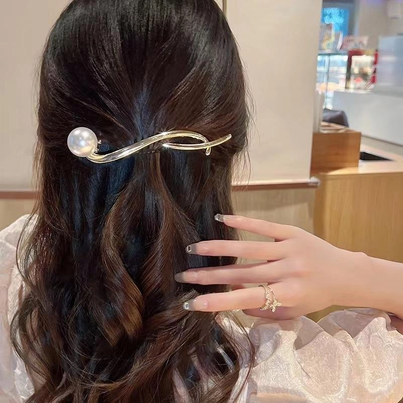 如花梦 一字夹气质高级感 合金 仿珍珠 发夹 女款