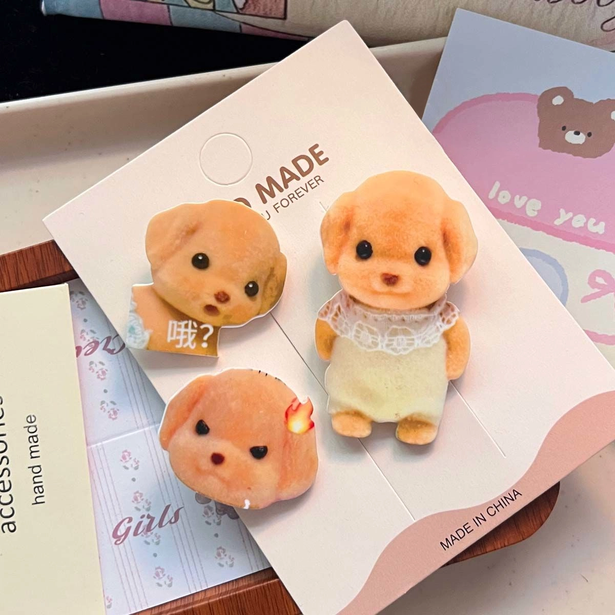 如花梦 可爱贵宾犬小鼻嘎卡通额前刘海夹少女心碎发侧边夹 亚克力 发夹 女款