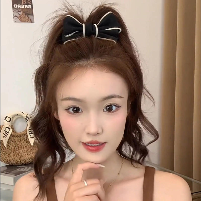 如花梦 甜美蝴蝶结高马尾抓夹氛围感少女心后脑勺扎发日常百搭气质丸子头 布艺 亚克力 发夹 女款