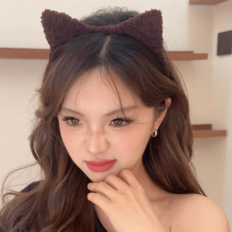 如花梦 可爱猫咪绒毛甜美猫耳朵 洗脸面膜束发头箍 布艺 发箍 女款