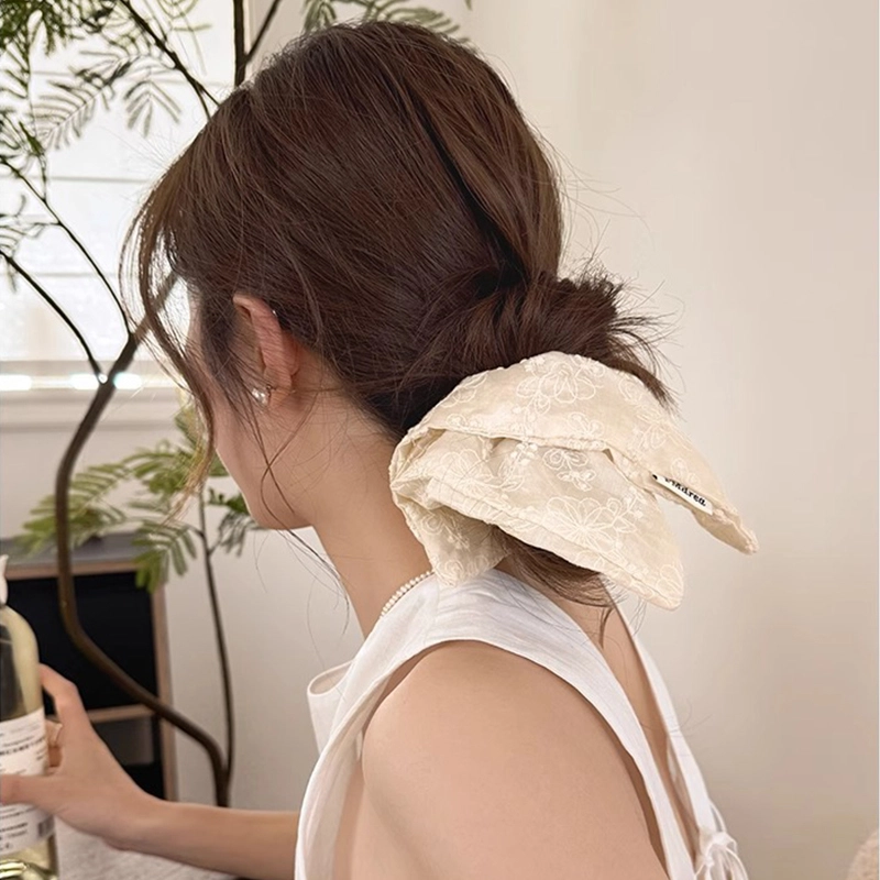 如花梦 甜美风韩系奶白色印花方巾大肠 布艺 发圈 女款