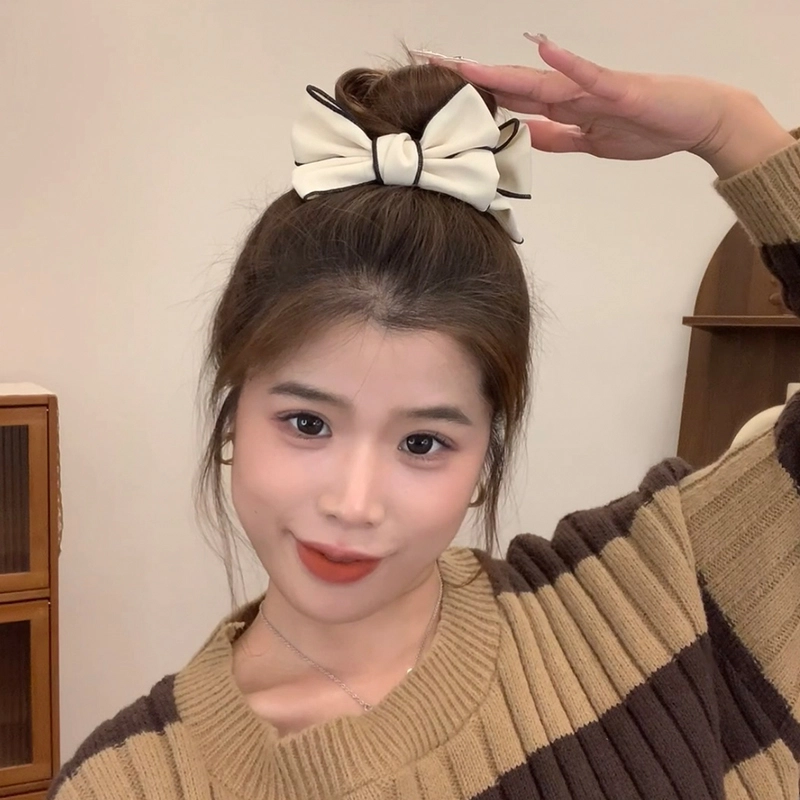 如花梦 甜美蝴蝶结高马尾抓夹氛围感少女心后脑勺扎发日常百搭气质丸子头 布艺 亚克力 发夹 女款