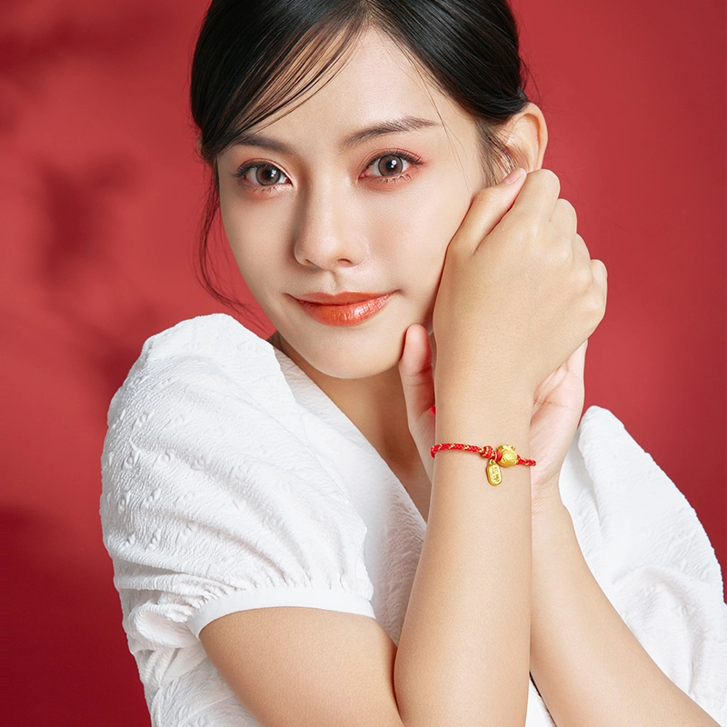 周六福 召财福袋福牌手饰编织手绳 足金 一口价 黄金手链 女款