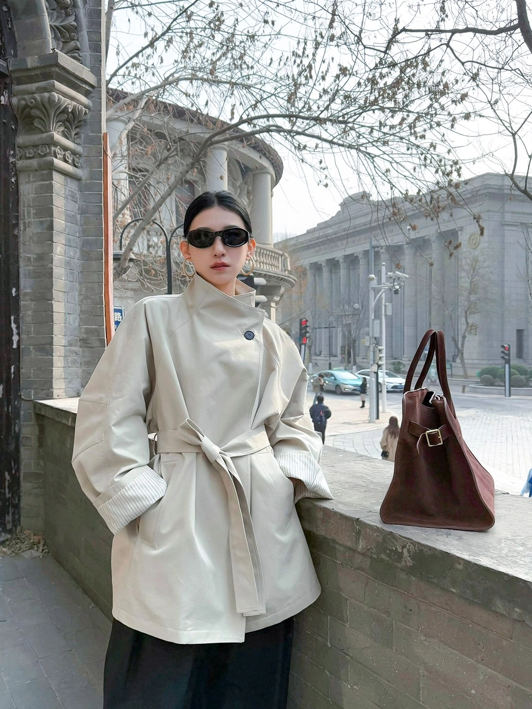桴生 系立领风衣外套女高级感小个子气质英伦风中长款休闲大衣 女款