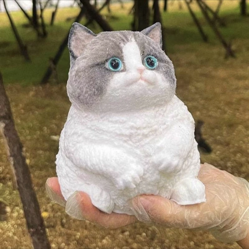悦悦熊 猫咪捏捏乐 蓝白英短胖呼呼小猫咪 招财猫 软糯解压发泄 陪伴玩具公仔 模型