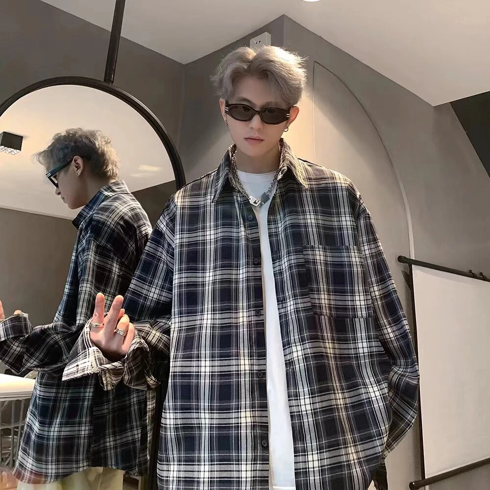 寻星记 美式复古格子长袖尽显少年感与潮流范衬衫 男女同款