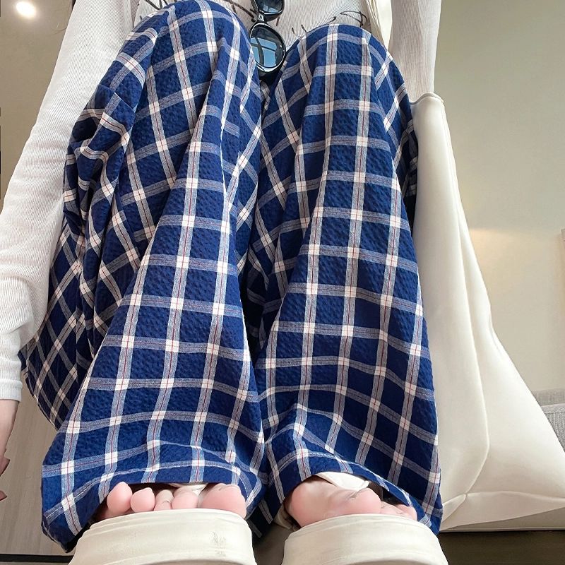 人本 美式复古辣妹街头格子宽松慵懒风格纹设计高腰垂感阔腿潮流时尚垂感良好舒适柔软休闲裤 女款