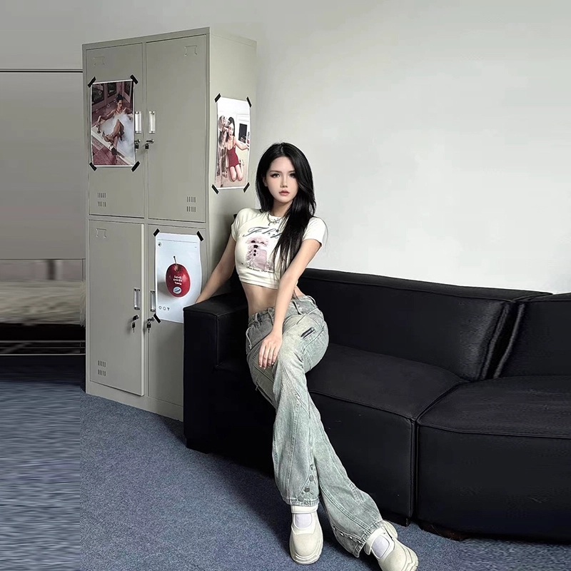 人本 美式复古高街设计高腰直筒宽松显瘦拖地牛仔裤 女款