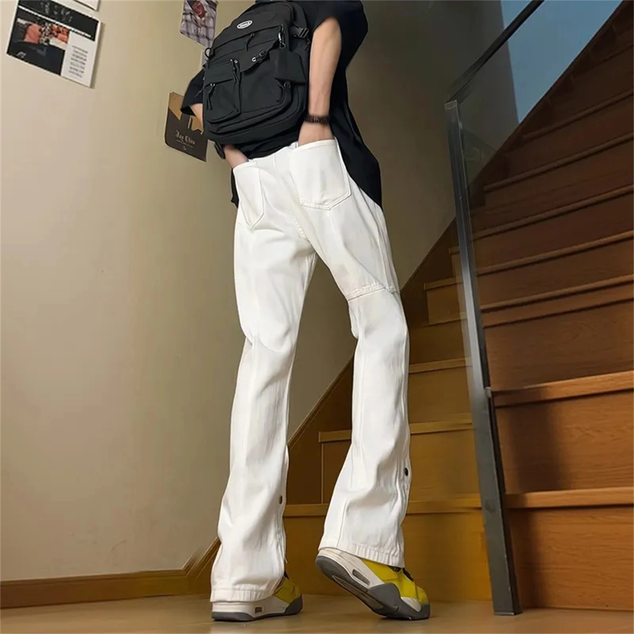人本 潮流时尚印花百搭长裤高街风休闲复古牛仔裤 男女同款