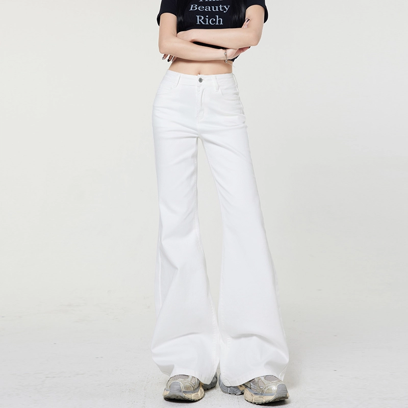 人本 辣妹宽松拖地喇叭裤美式纯色高腰休闲时尚显瘦百搭牛仔裤 女款