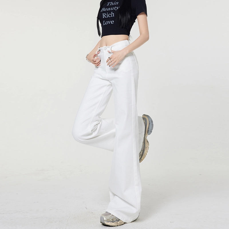 人本 辣妹宽松拖地喇叭裤美式纯色高腰休闲时尚显瘦百搭牛仔裤 女款