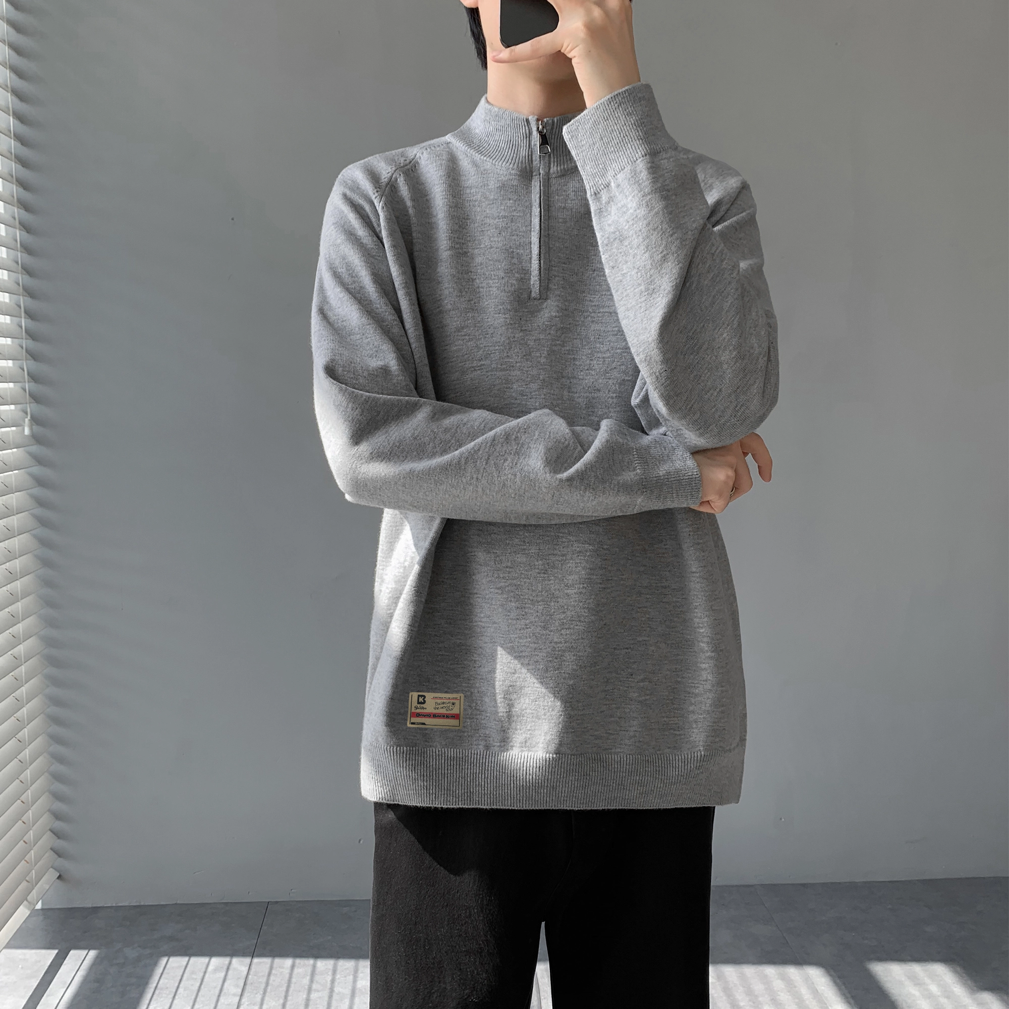 大卫贝肯 美式潮流秋冬季高级感休闲纯色长袖保暖简约亲肤基础款重磅半拉链设计卫衣 男女同款