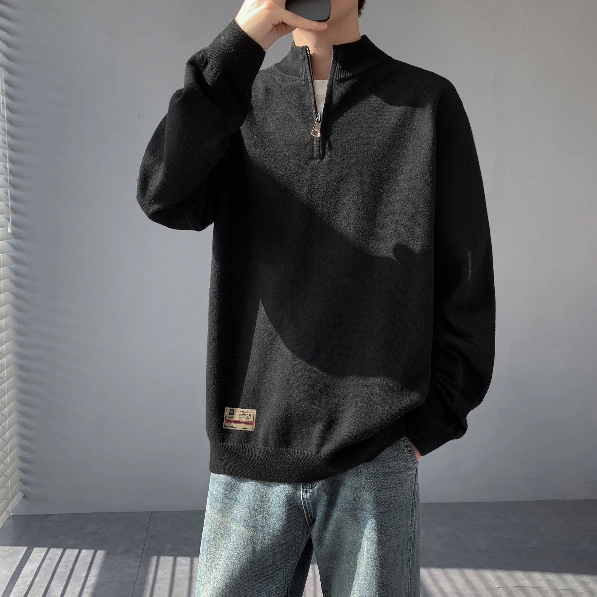 大卫贝肯 美式潮流秋冬季高级感休闲纯色长袖保暖简约亲肤基础款重磅半拉链设计卫衣 男女同款
