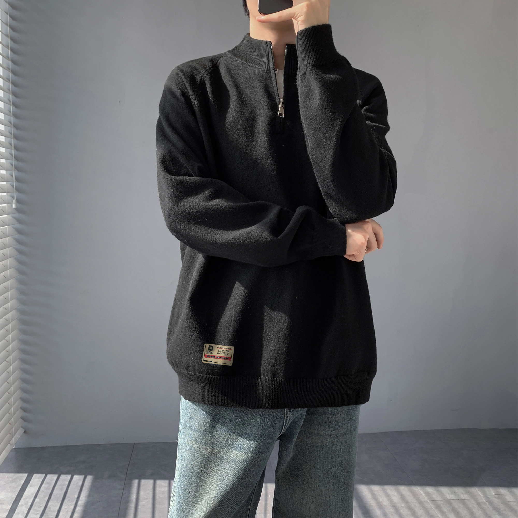 大卫贝肯 美式潮流秋冬季高级感休闲纯色长袖保暖简约亲肤基础款重磅半拉链设计卫衣 男女同款