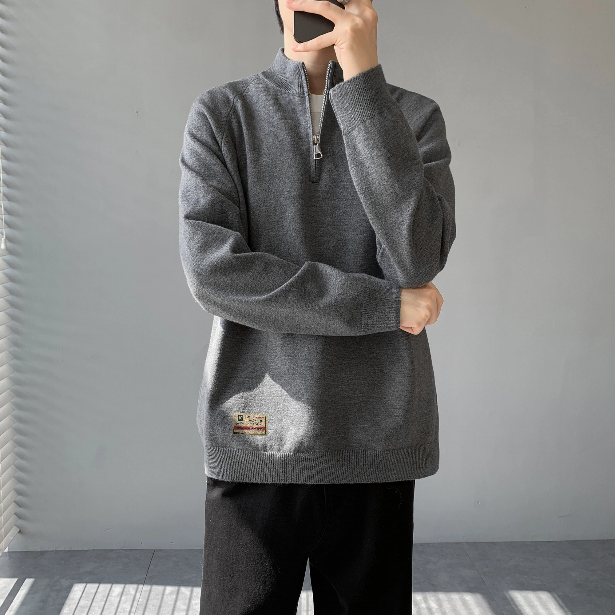 大卫贝肯 美式潮流秋冬季高级感休闲纯色长袖保暖简约亲肤基础款重磅半拉链设计卫衣 男女同款