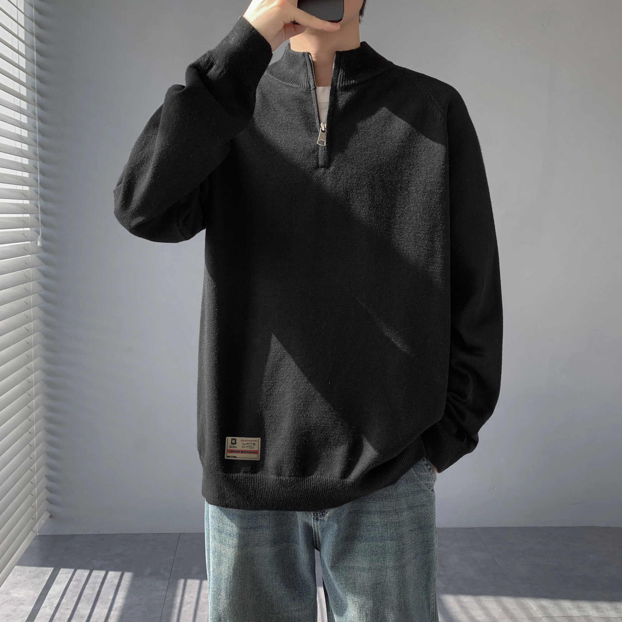 大卫贝肯 美式潮流秋冬季高级感休闲纯色长袖保暖简约亲肤基础款重磅半拉链设计卫衣 男女同款