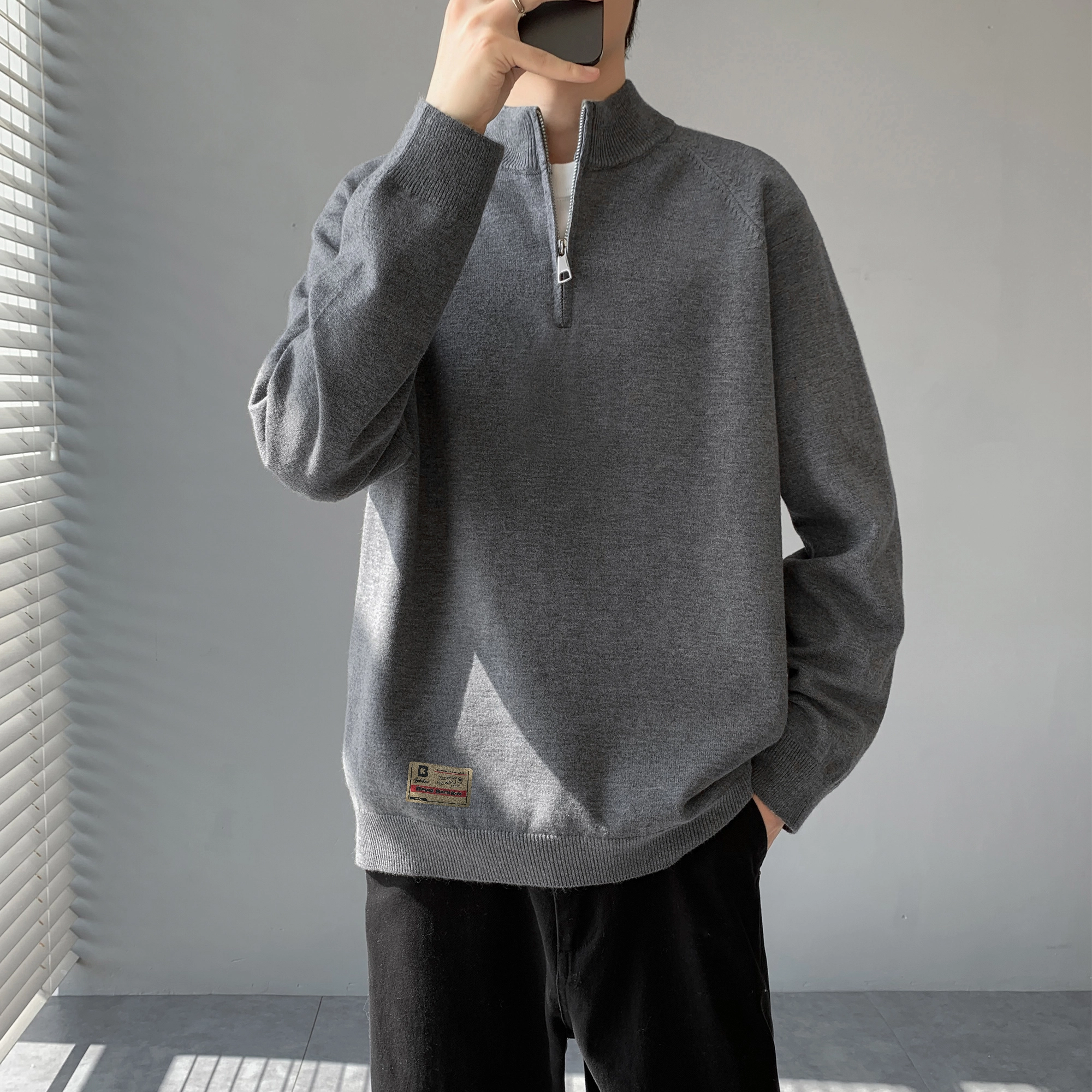 大卫贝肯 美式潮流秋冬季高级感休闲纯色长袖保暖简约亲肤基础款重磅半拉链设计卫衣 男女同款