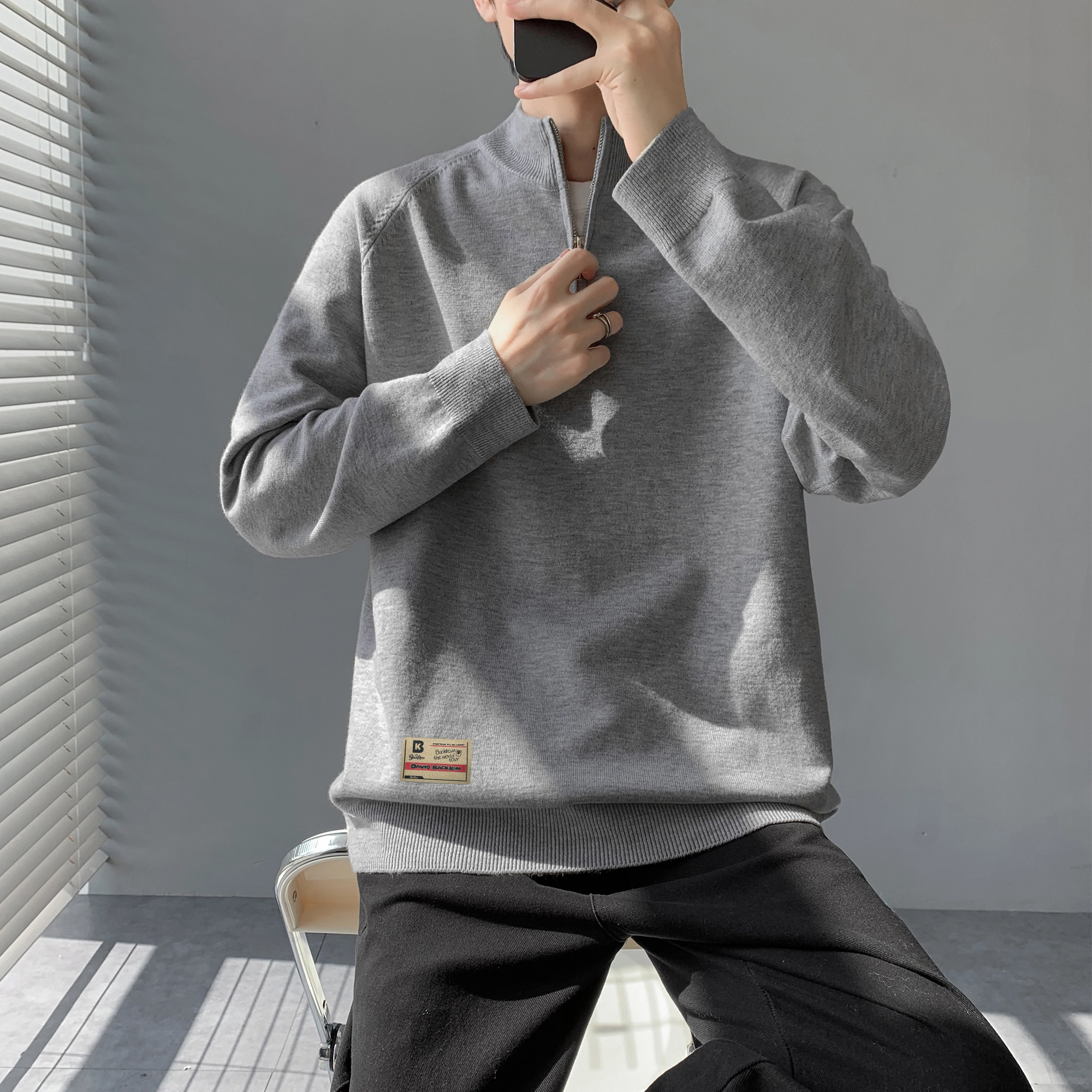 大卫贝肯 美式潮流秋冬季高级感休闲纯色长袖保暖简约亲肤基础款重磅半拉链设计卫衣 男女同款