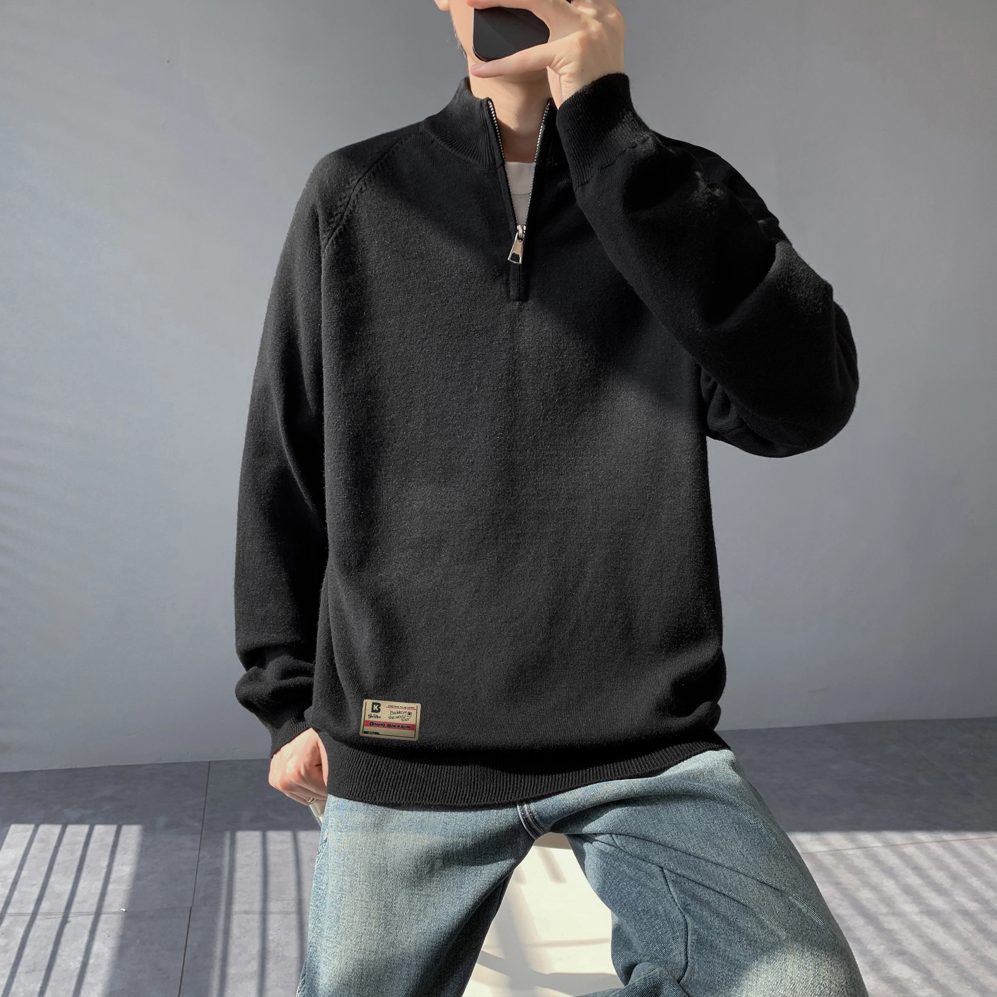 大卫贝肯 美式潮流秋冬季高级感休闲纯色长袖保暖简约亲肤基础款重磅半拉链设计卫衣 男女同款