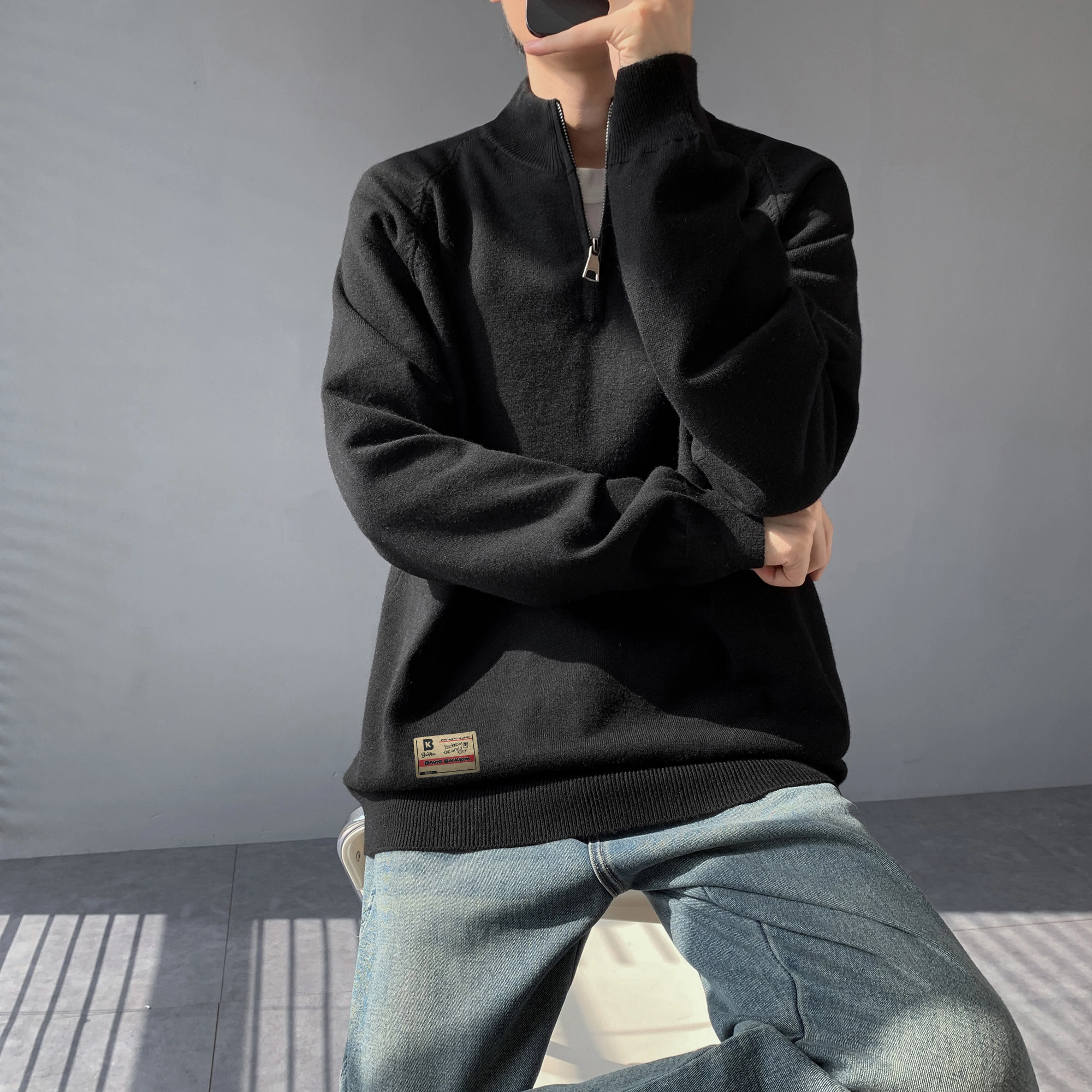 大卫贝肯 美式潮流秋冬季高级感休闲纯色长袖保暖简约亲肤基础款重磅半拉链设计卫衣 男女同款