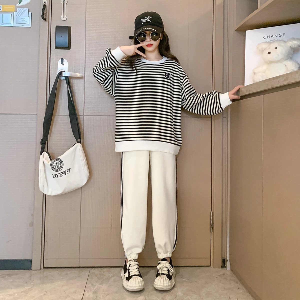 唐狮童装 圆领套头落肩上衣宽松束脚裤休闲运动套装 儿童款
