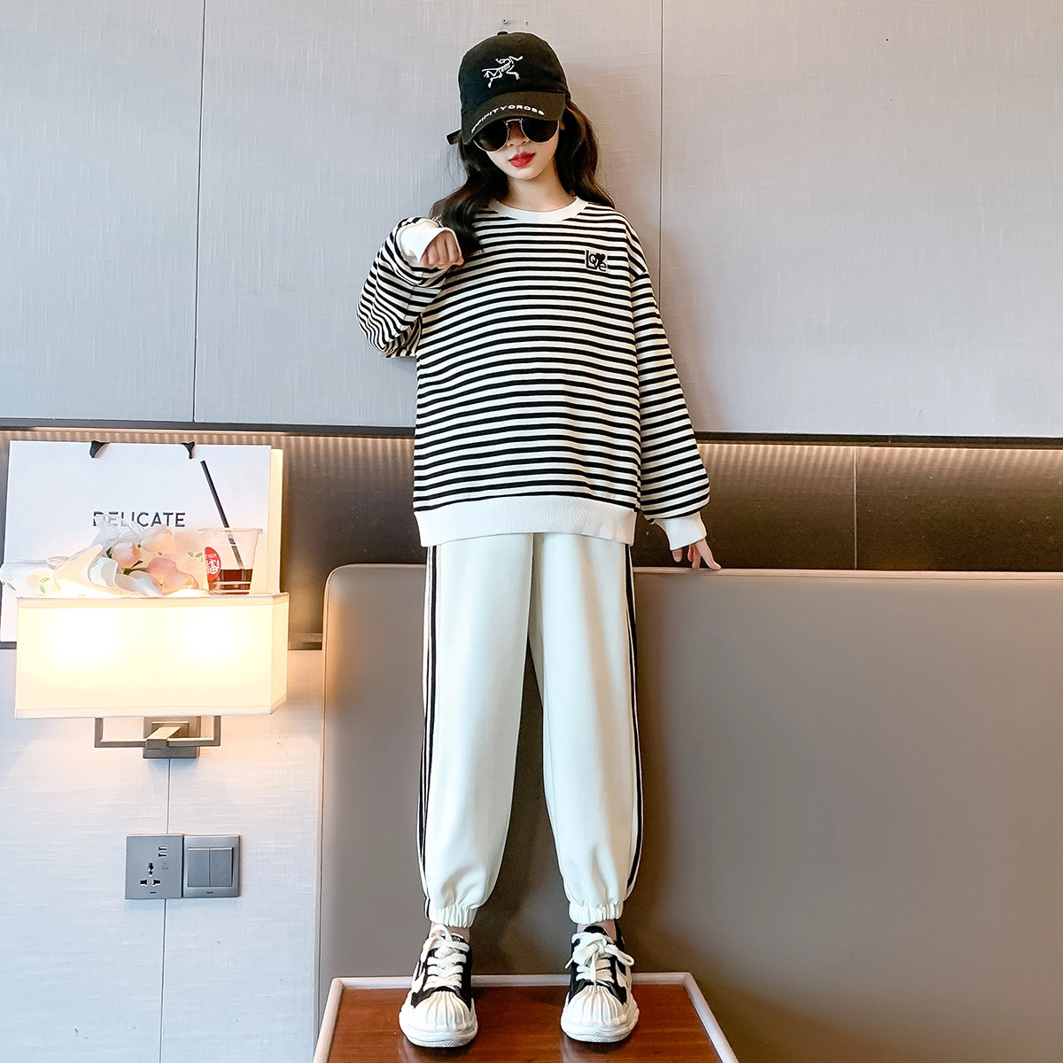 唐狮童装 圆领套头落肩上衣宽松束脚裤休闲运动套装 儿童款