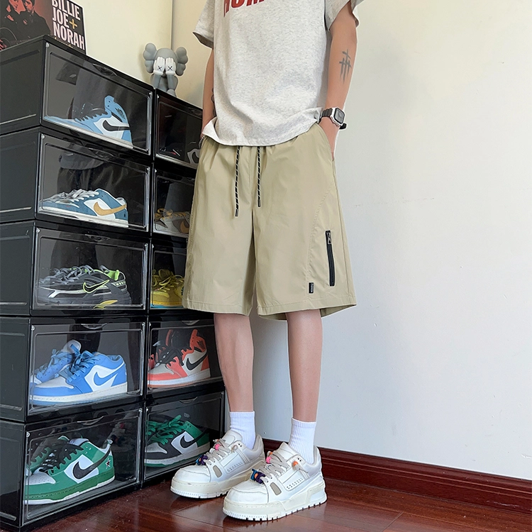 美式简约宽松山系户外机能风侧面拉链拼接口袋设计小众工装裤百搭直筒凉爽轻薄速干通勤百搭休闲短裤 男女同款