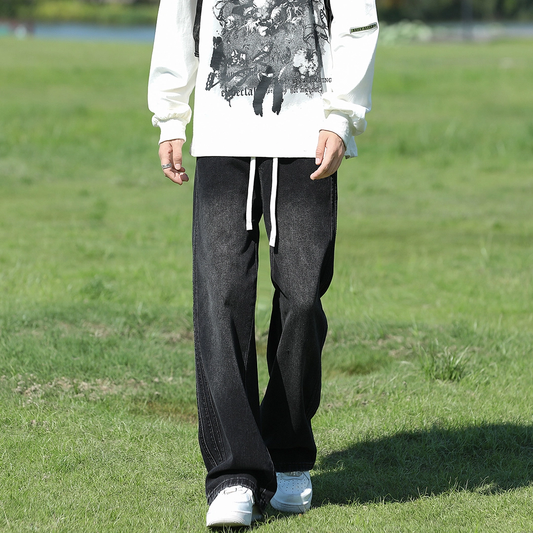 顶峰保罗 美式复古高街潮牌宽松直筒牛仔裤 男女同款