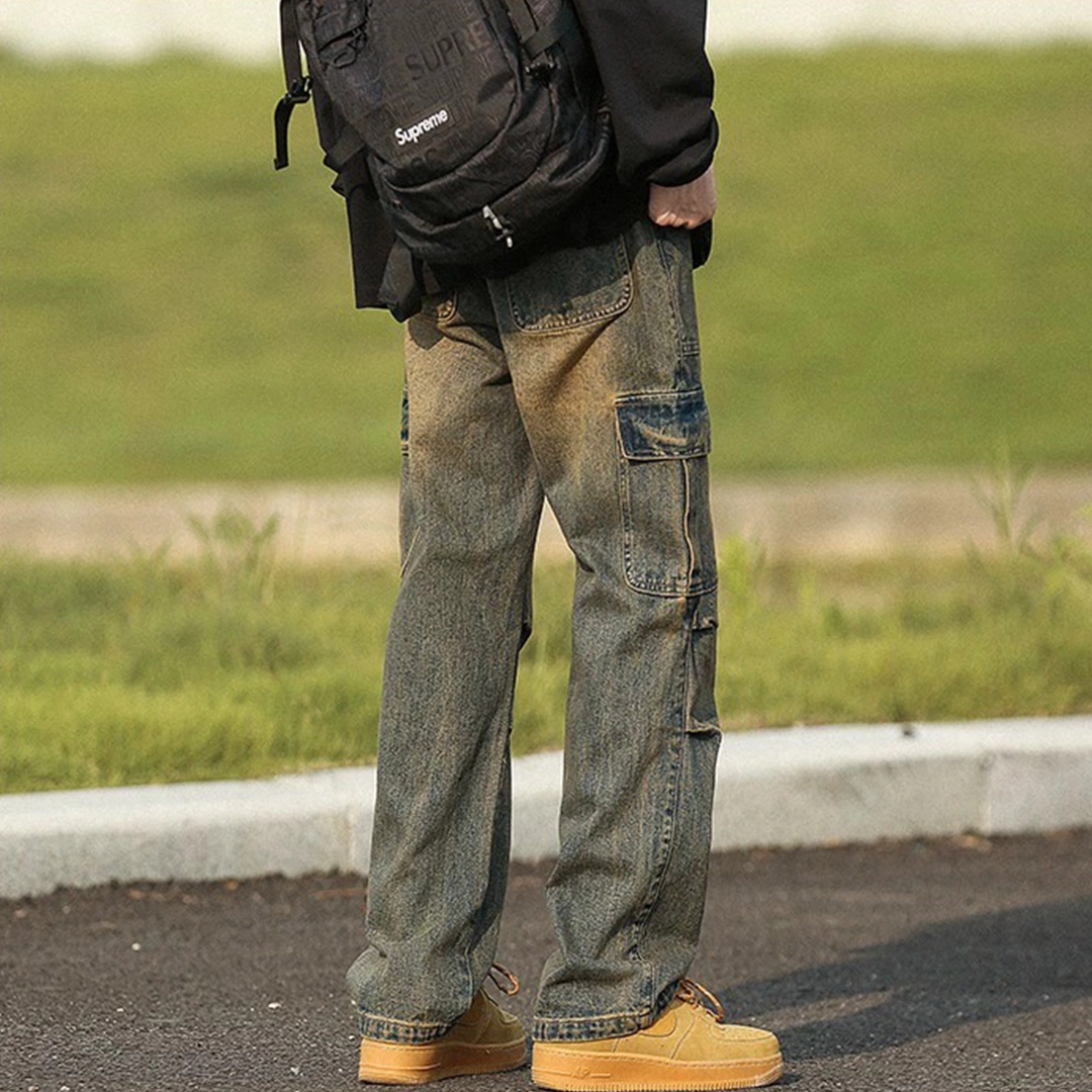 顶峰保罗 美式复古直筒宽松高街牛仔裤 男女同款