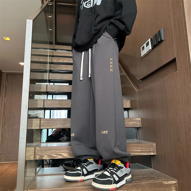 顶峰保罗 美式潮牌字母直筒阔腿高级设计感卫裤无性别主义潮流百搭宽松大码运动束脚休闲裤 男女同款