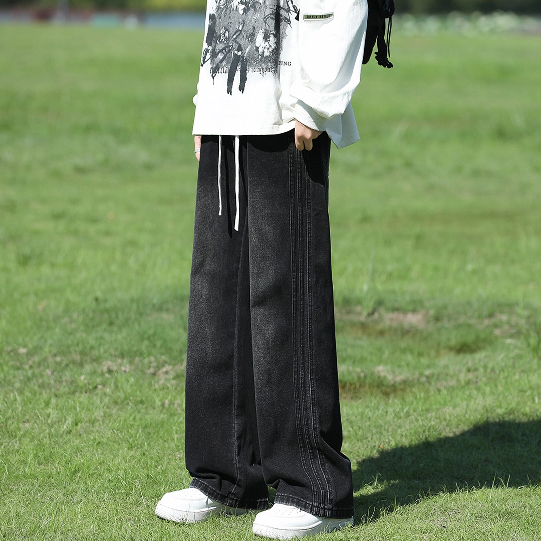 顶峰保罗 美式复古高街潮牌宽松直筒牛仔裤 男女同款