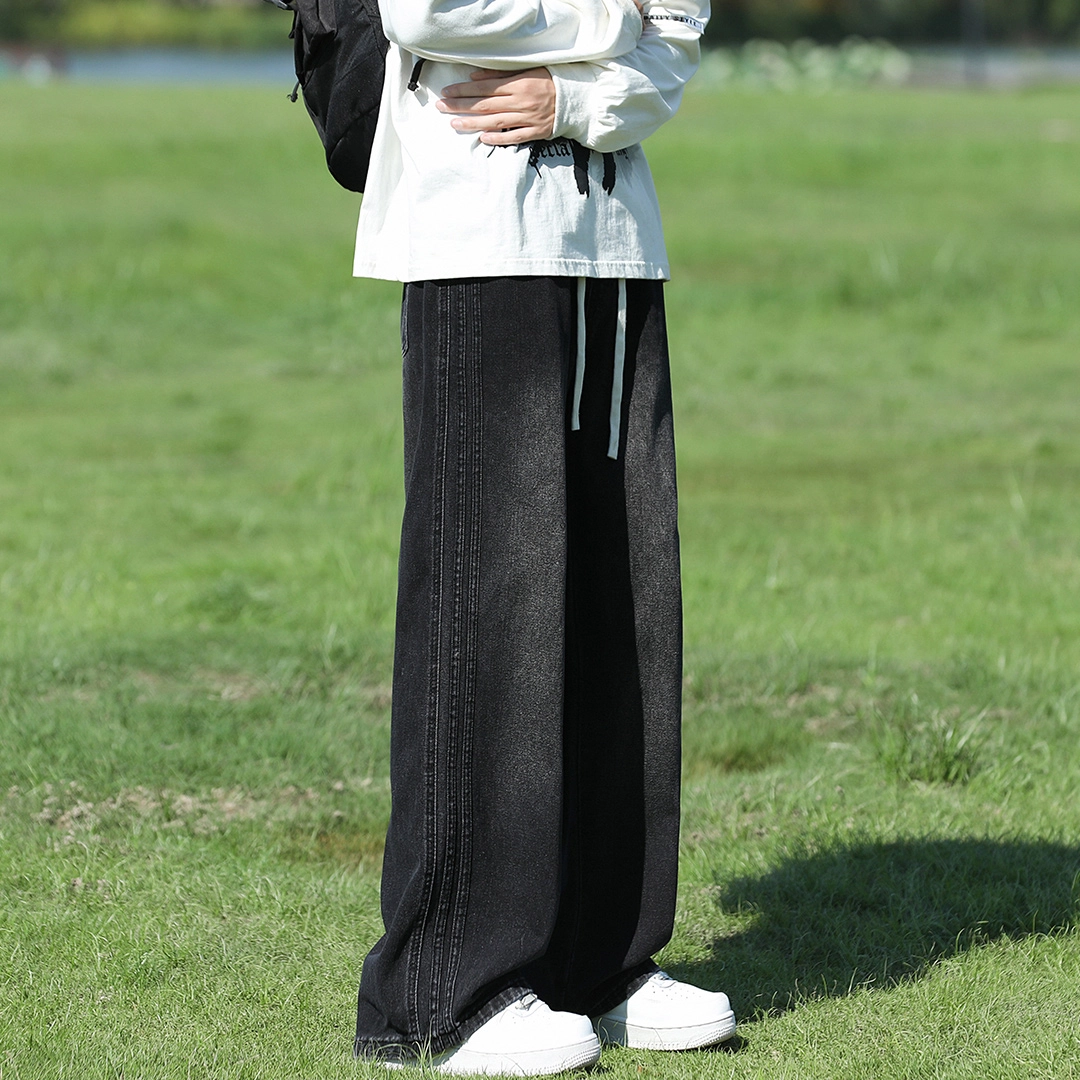顶峰保罗 美式复古高街潮牌宽松直筒牛仔裤 男女同款