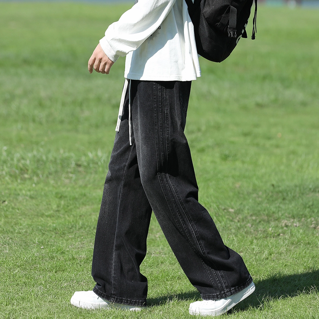 顶峰保罗 美式复古高街潮牌宽松直筒牛仔裤 男女同款